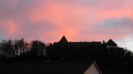 Schloss Waldeck mit Abendrot